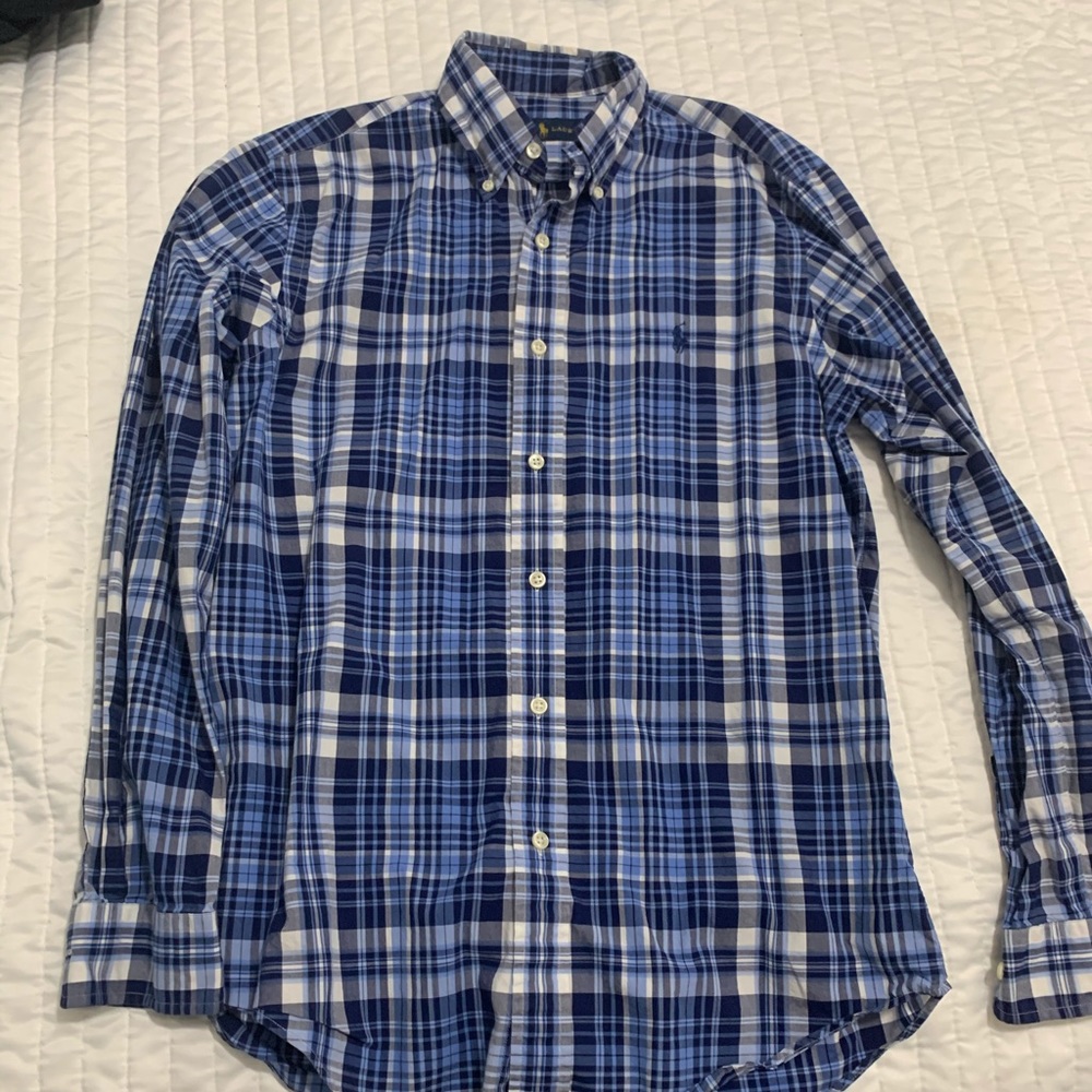 Blue white black men’s button down